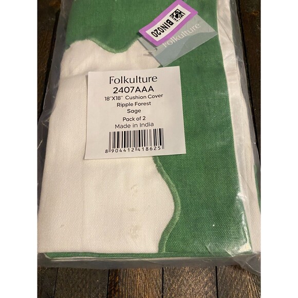 Folkulture Green Trim Throw Pillow Covers 18x18 in Set Of 2  Zipper Closure - Picture 6 of 6